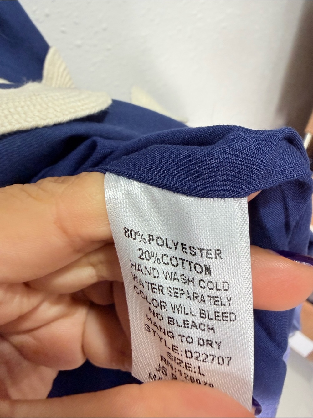 Entro Navy Blue Baby doll ric rac trim Dress L - Picture 3 of 10